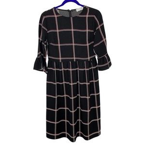 Ce femme black and pink window pane print ruffle midi dress size S